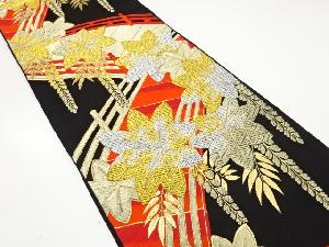 アンティーク　橋に紅葉・藤模様織り出し袋帯(着用可)